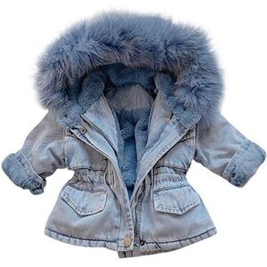 Girls Alex + Nova Blue Fur Trim  Hooded Denim Jacket Size 18 Months